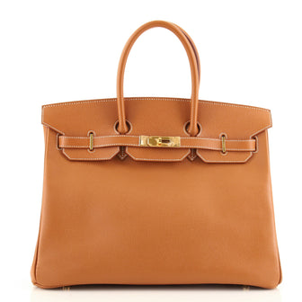 Hermes Birkin Handbag Brown Courchevel with Gold Hardware 35
