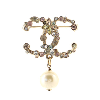 Chanel CC Butterfly and Pearl Drop Brooch Crystal Embellished Metal and Faux Pearl