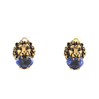 Gucci Lion Head Clip-On Earrings Crystal Embellished Metal