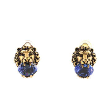 Gucci Lion Head Clip-On Earrings Crystal Embellished Metal