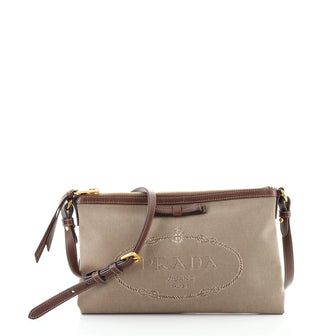 Prada Logo Zip Crossbody Bag Canvas Medium