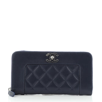 Chanel Mademoiselle Vintage Zip Around Wallet Quilted Sheepskin Long