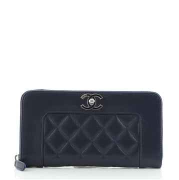 Chanel Mademoiselle Vintage Zip Around Wallet Quilted Sheepskin Long