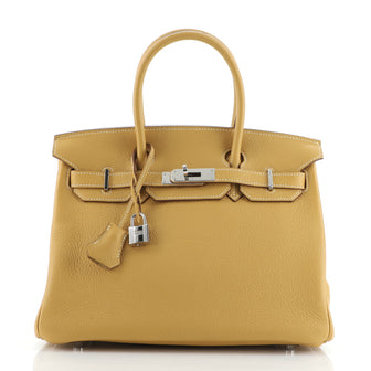 Hermes Birkin Handbag Yellow Clemence with Palladium Hardware 30