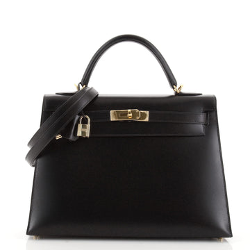 Hermes Kelly Handbag Black Box Calf with Gold Hardware 32