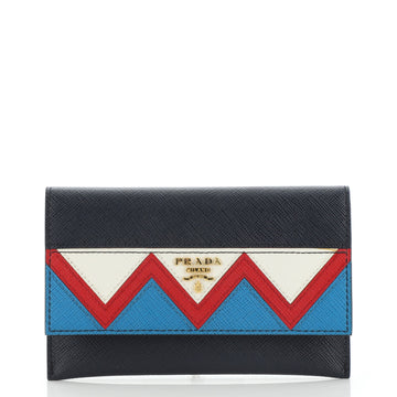 Prada Flap Wallet with Card Holder Greca Saffiano Leather