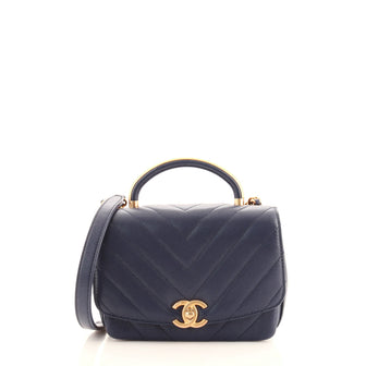 Chanel CC Round Top Handle Bag Chevron Sheepskin Small