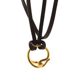 Hermes Hoop Scarf Ring Necklace Metal with Leather