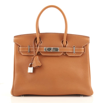 Hermes Birkin Handbag Brown Clemence with Palladium Hardware 30
