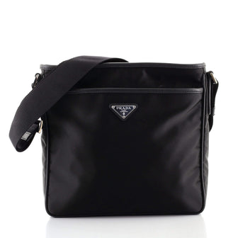 Prada Logo Front Zip Messenger Bag Tessuto Small