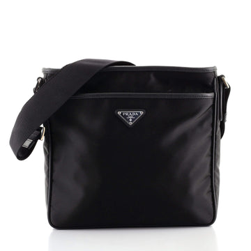 Prada Logo Front Zip Messenger Bag Tessuto Small