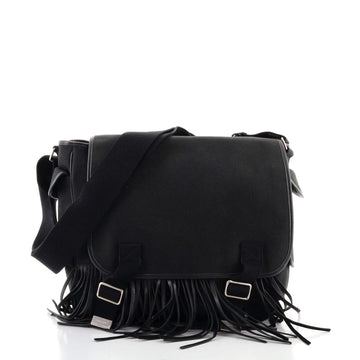 Saint Laurent Fringe Flap Messenger Bag Canvas with Leather Medium