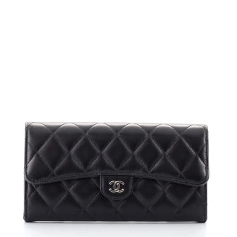 Chanel CC Gusset Classic Flap Wallet Quilted Lambskin Long