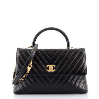 Chanel Coco Top Handle Bag Chevron Calfskin with Lizard Embossed Leather Medium