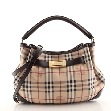 Burberry Willenmore Convertible Hobo Haymarket Coated Canvas and Leather Medium