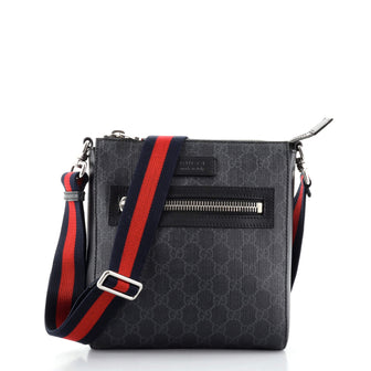 Gucci Web Strap Front Zip Messenger Bag GG Coated Canvas Small