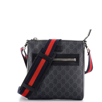 Gucci Web Strap Front Zip Messenger Bag GG Coated Canvas Small