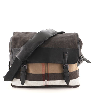 Burberry Addison Messenger Bag House Check Canvas and Leather