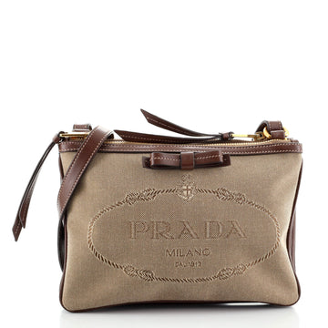 Prada Logo Double Zip Crossbody Bag Canvas