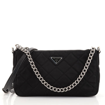 Prada Chain Zip Shoulder Bag Quilted Tessuto Small