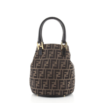Fendi Vintage Buckle Bucket Bag Zucca Canvas