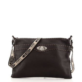 Fendi Vintage Selleria Zip Messenger Bag Leather Large