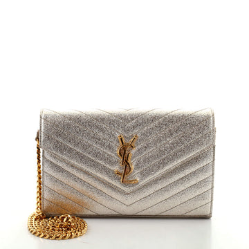 Saint Laurent Classic Monogram Wallet on Chain Matelasse Chevron Metallic Leather Medium