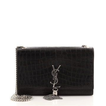 Saint Laurent Classic Monogram Tassel Crossbody Bag Crocodile Embossed Leather Medium