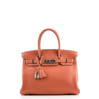 Hermes Birkin Handbag Red Clemence with Palladium Hardware 30