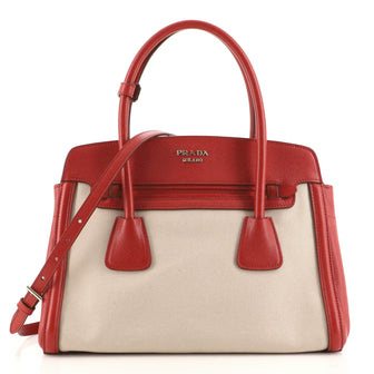 Prada Cuir Frame Convertible Tote Canvas and Saffiano Leather Small
