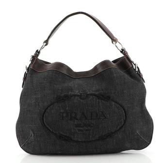 Prada Logo Hobo Denim with Leather Medium