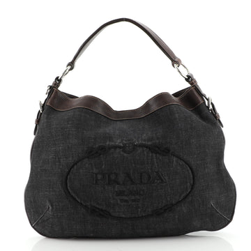Prada Logo Hobo Denim with Leather Medium