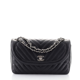 Chanel Round CC Chain Flap Bag Chevron Lambskin Medium