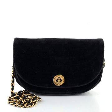 Chanel Vintage Crescent Flap Bag Horizontal Quilted Velvet Medium