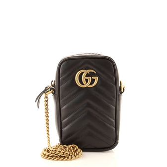 Gucci GG Marmont Vertical Phone Crossbody Bag Matelasse Leather Mini