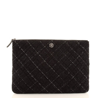 Chanel O Case Clutch Quilted Tweed and Quilted Lambskin Large