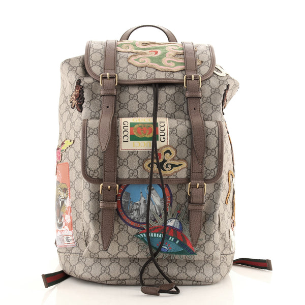 Gucci Courrier Soft Backpack GG Coated Canvas with Applique Large
