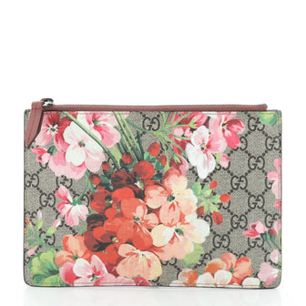 Gucci Zipped Pouch Blooms Print GG Coated Canvas Small