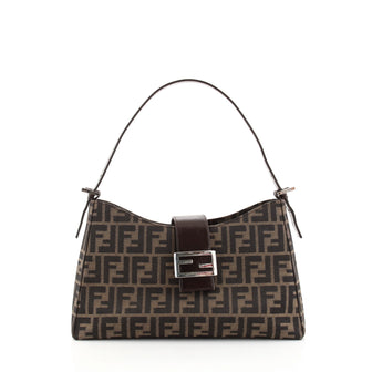 Fendi Belted Flap Shoulder Bag Zucchino Coated Canvas Small