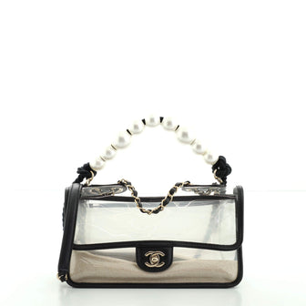 Chanel Lambskin PVC Sand by The Sea Flap with Pearl Strap Black
