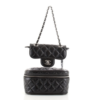 Chanel Zip Around Flap Backpack Quilted Crumpled Calfskin and PVC Small