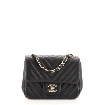 Chanel Square Classic Single Flap Bag Chevron Lambskin Mini