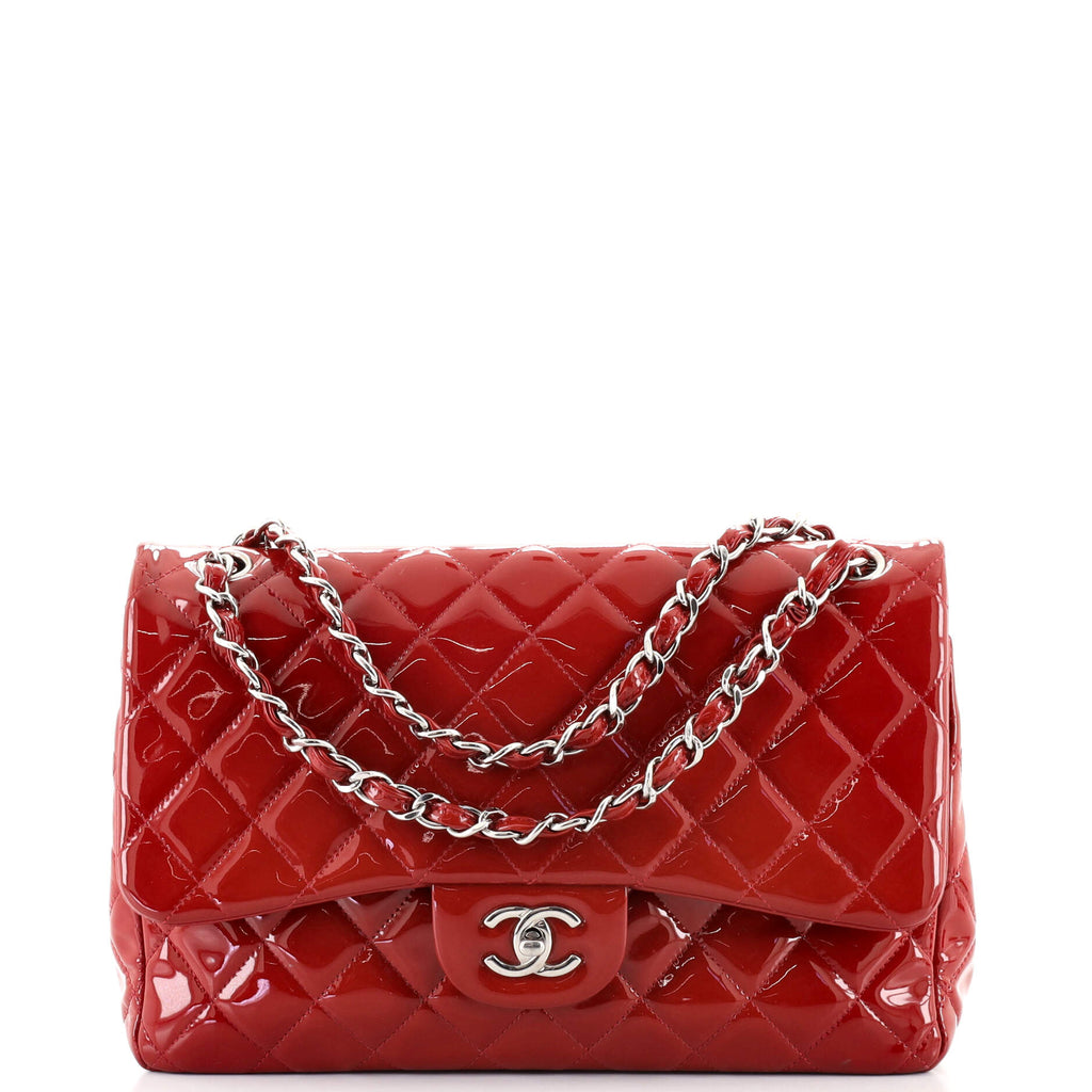 Chanel Classic Double Flap Bag Quilted Patent Jumbo Red 87720138