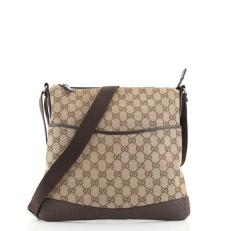Gucci Zip Messenger Bag GG Canvas with Perforated Leather Medium