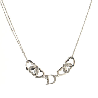Christian Dior Vintage D Interlocking Hearts Necklace Crystal Embellished Metal