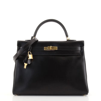 Hermes Kelly Handbag Black Box Calf with Gold Hardware 32