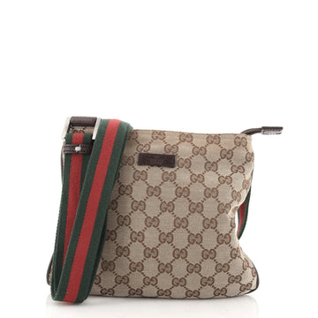 Gucci Web Strap Zip Messenger Bag GG Canvas Small