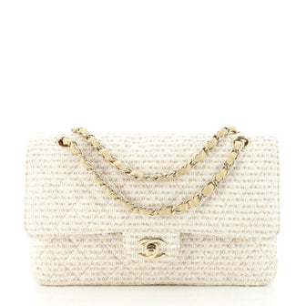 Chanel Vintage Classic Double Flap Bag Quilted Tweed Medium
