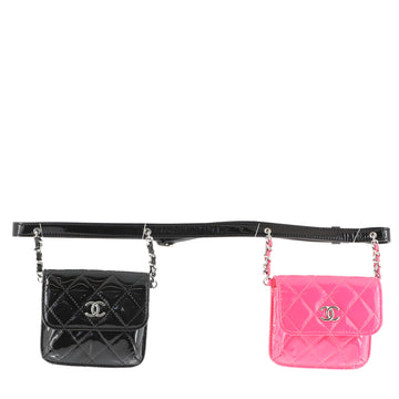 Chanel CC Double Chain Waist Bag Quilted Patent Mini