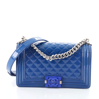 Chanel Boy Flap Bag Quilted Plexiglass Patent Old Medium